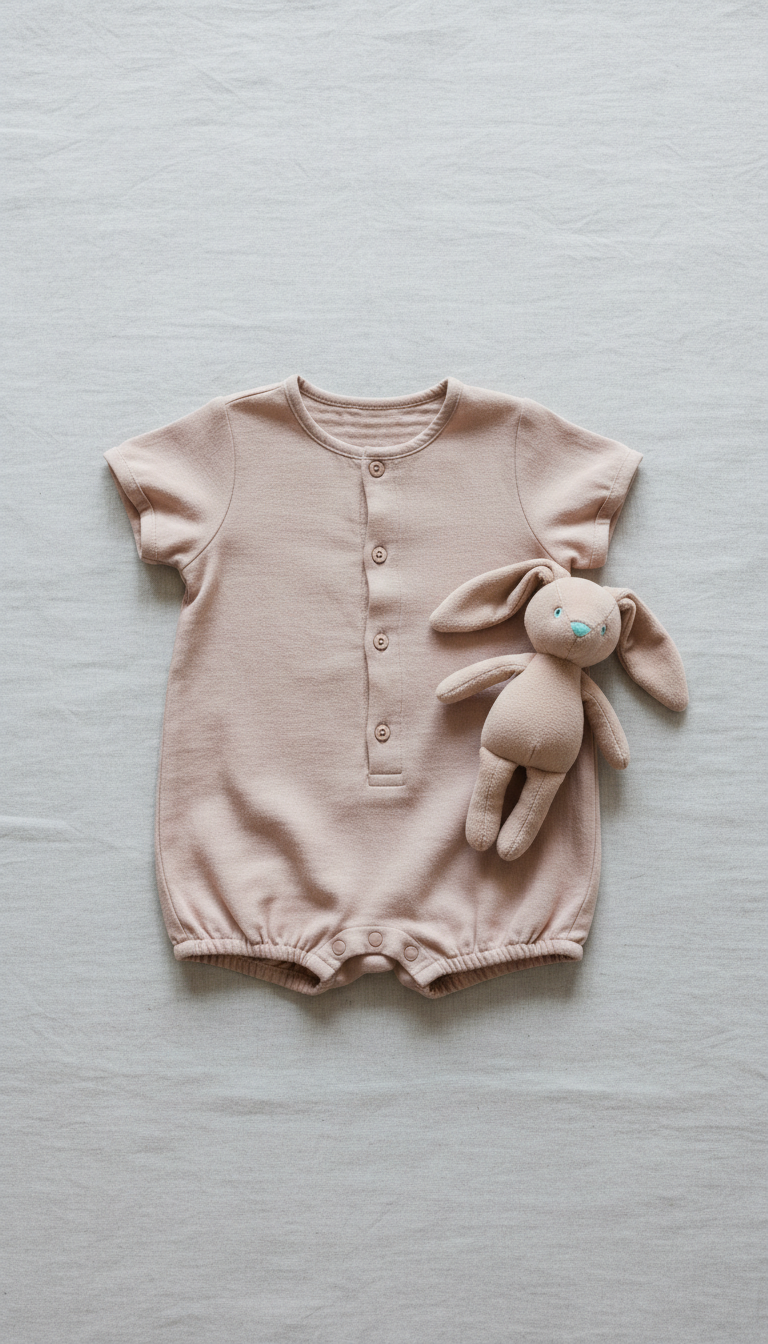 Rosewood Beige Cotton Romper with Plush Bunny