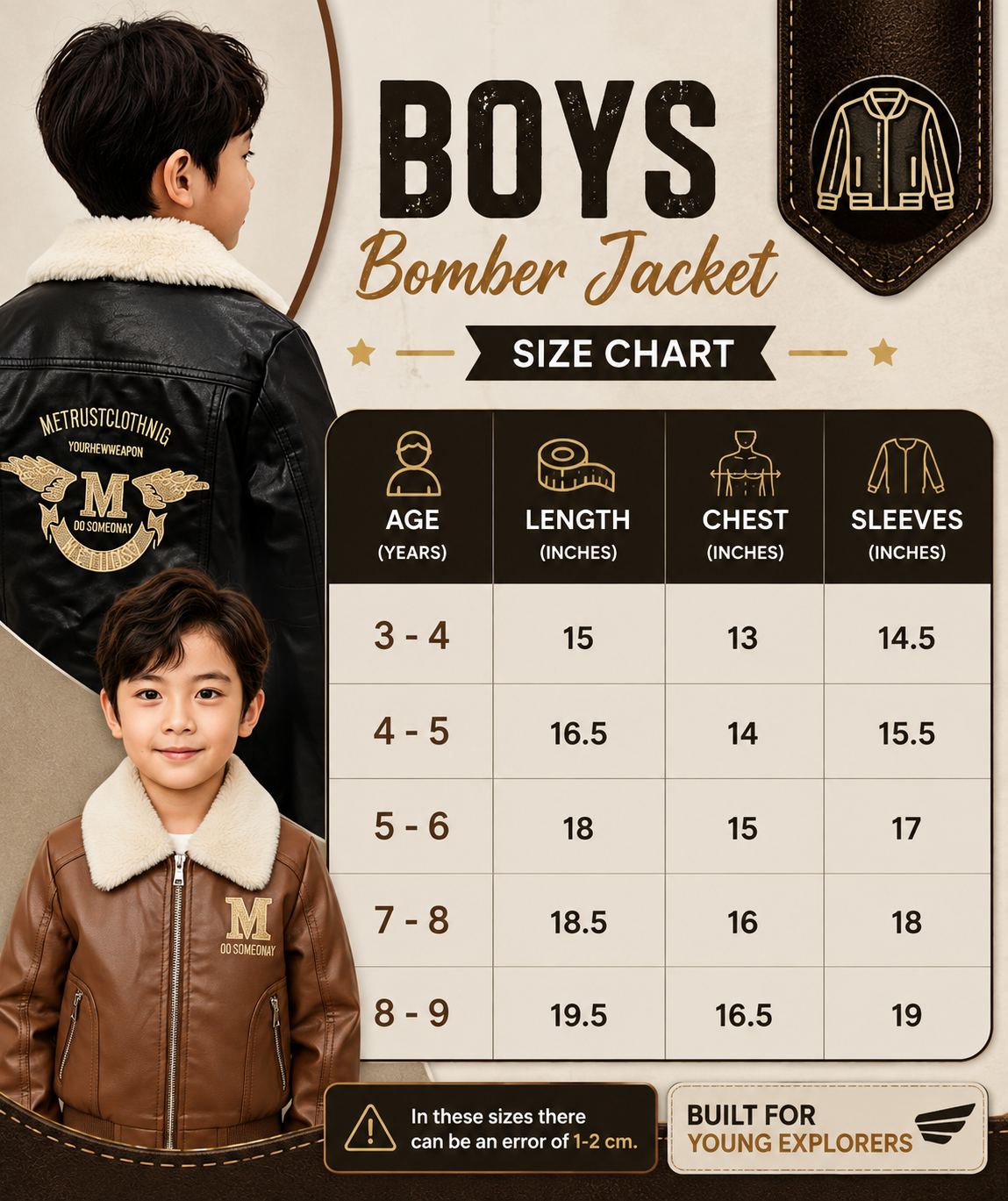 Boys Fur Collar Bomber Leather Jacket