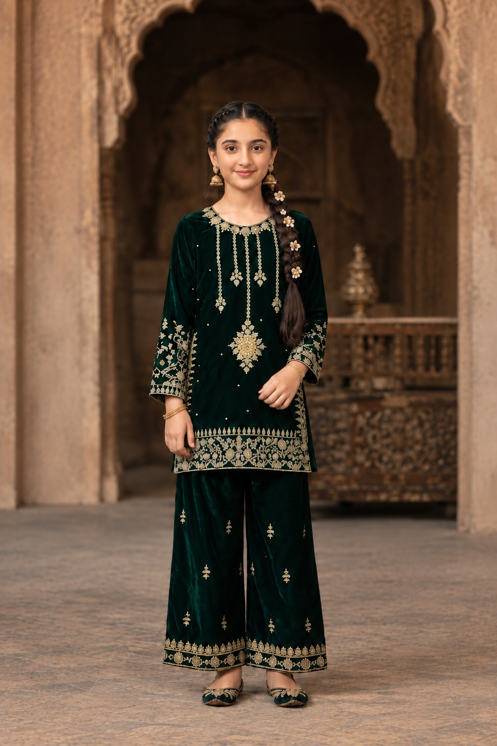 Royal Velvet Embroidered Girls 2-Piece Set