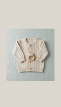Sunlit Cream Knit Cardigan with Wooden Teether