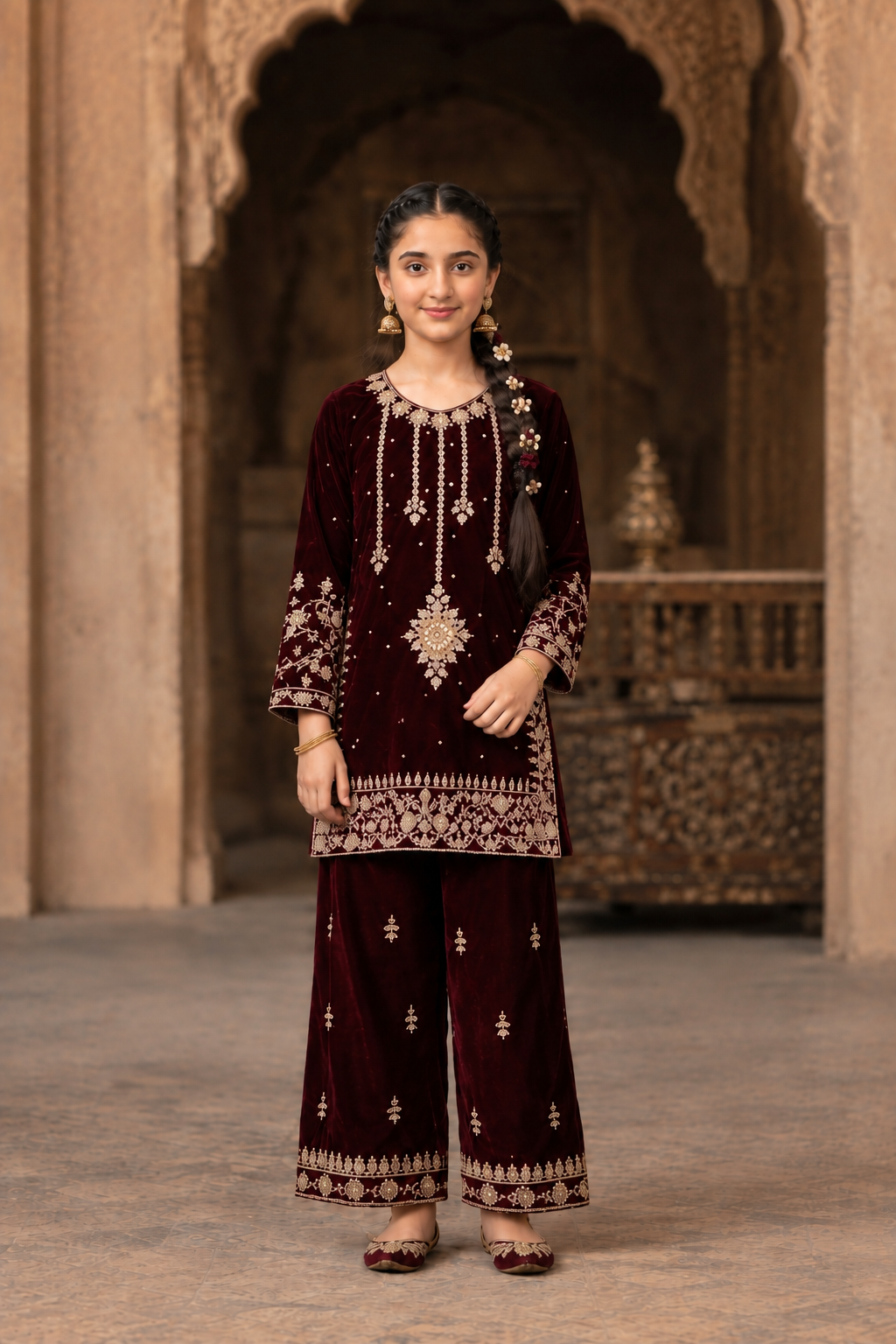 Royal Velvet Embroidered Girls 2-Piece Set