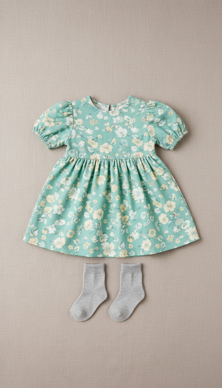 Fresh Mint Floral Dress with Dove Grey Socks