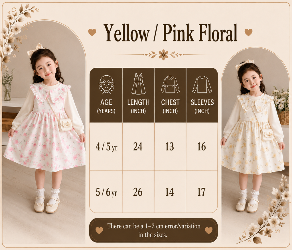 Girls Floral Ruffle Collar Dress
