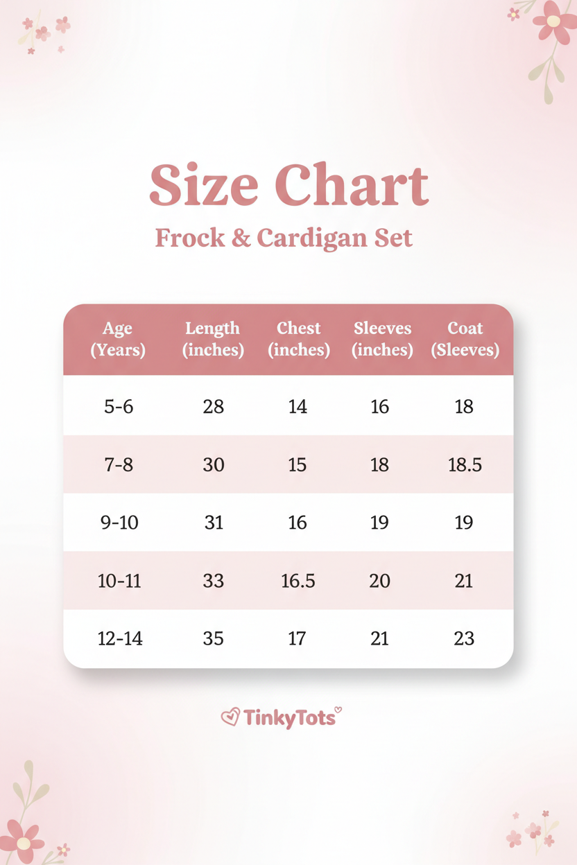 Frock & Cardigan Set Size Chart