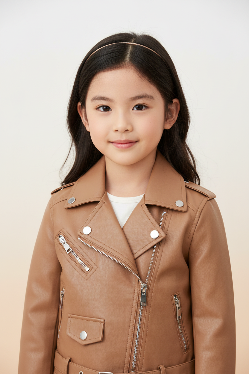 Tan Brown Biker Jacket - Front View