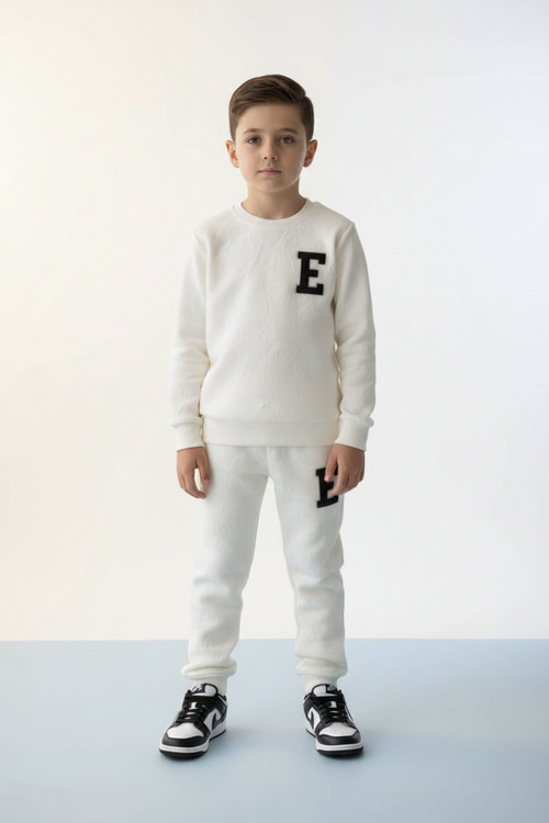 Boys E Sweatshirt & Jogger Set White - Front View