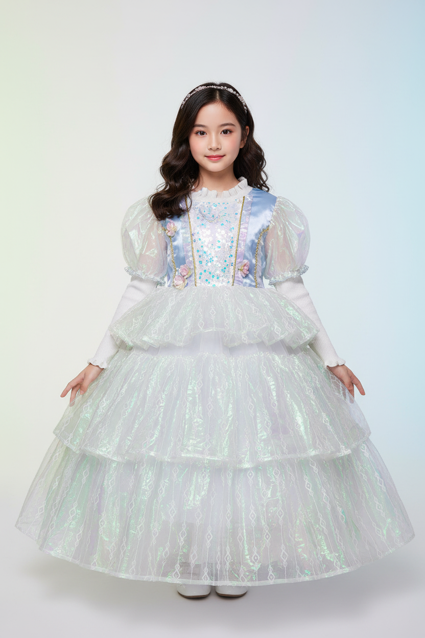 Girls Iridescent Princess Ball Gown - Front View