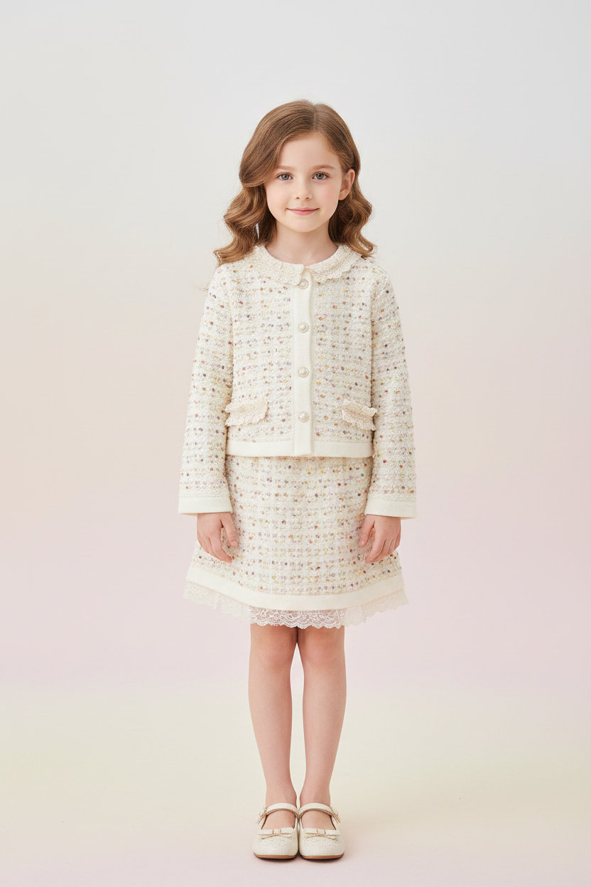 Girls Tweed Jacket & Skirt Set – Front View