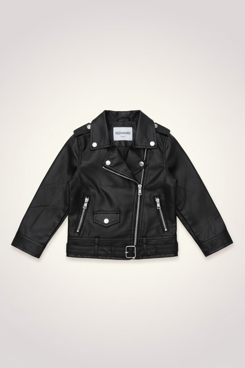 Black Biker Jacket - Flat Lay