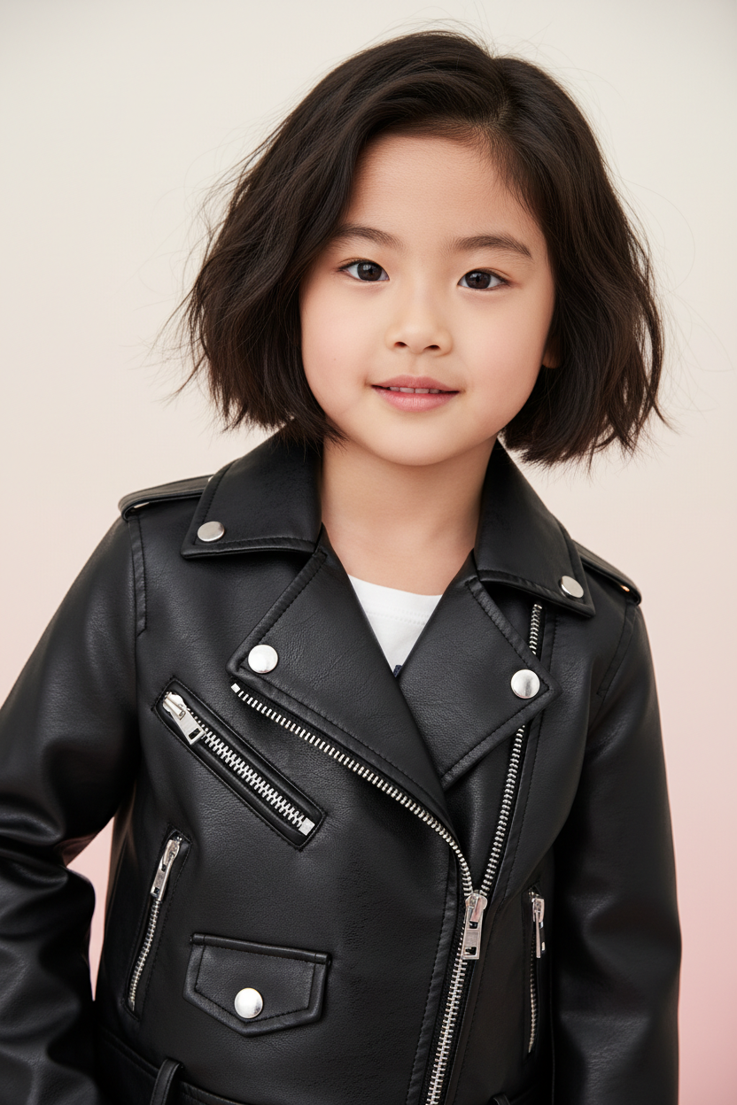 Black Biker Jacket - Front View