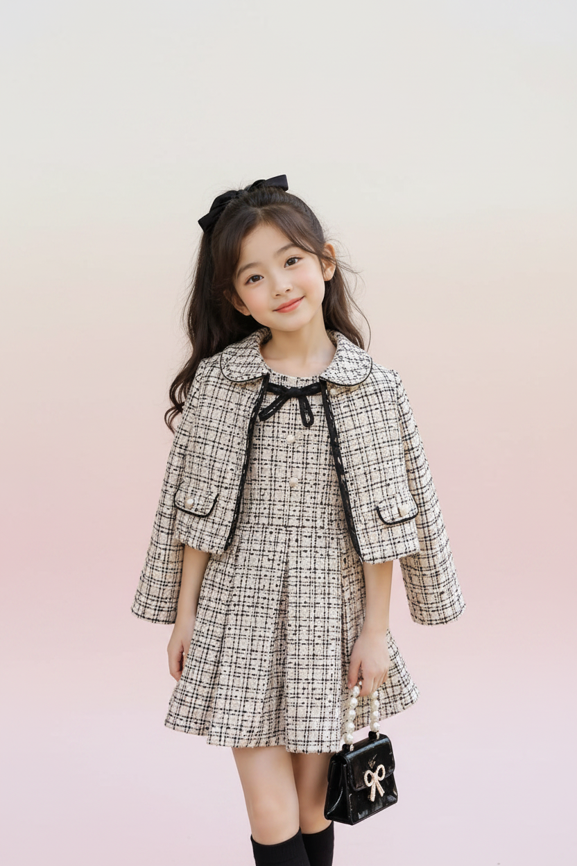 Girls Imported Tweed Coat Frock Set - TinkyTots