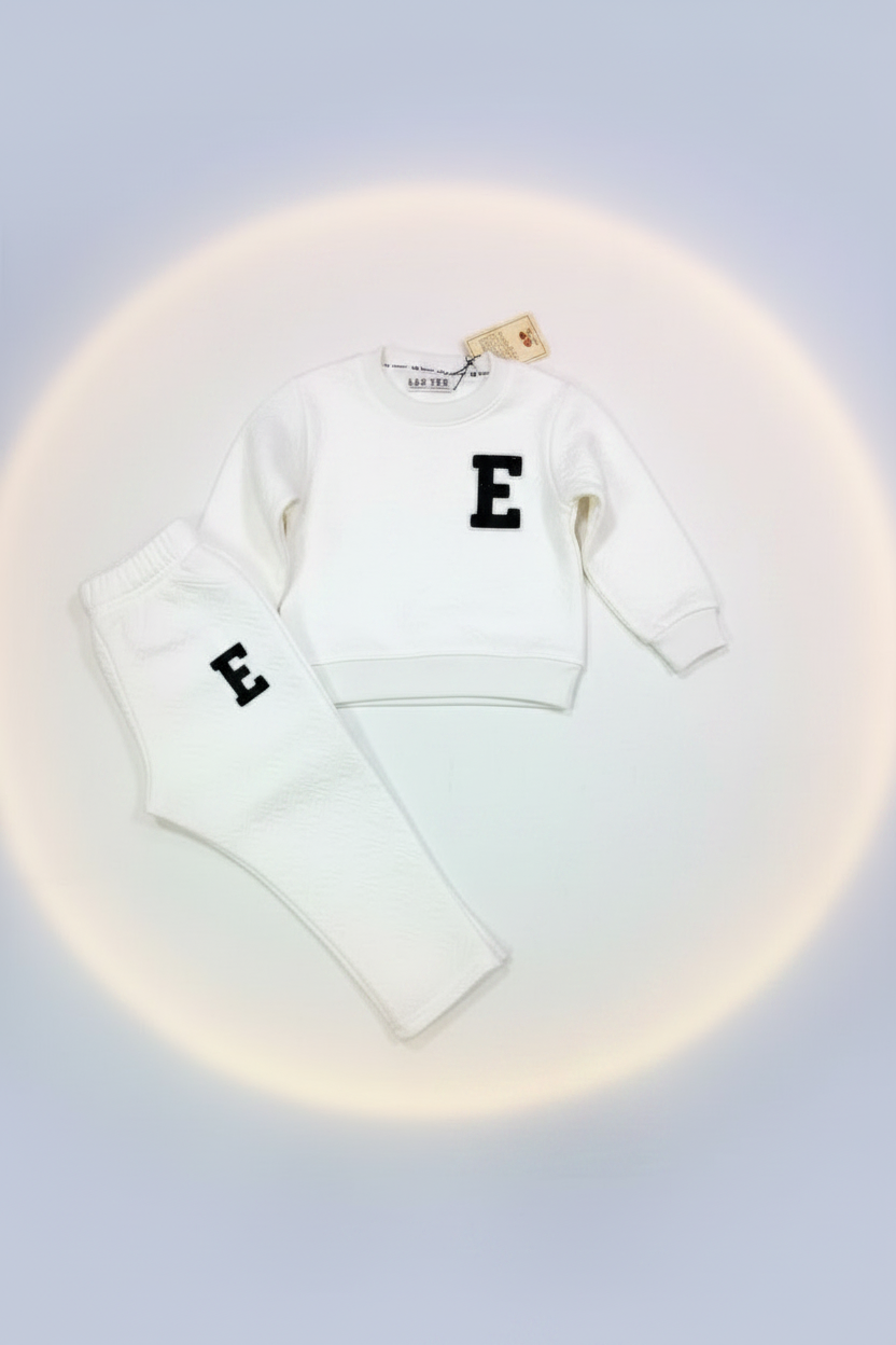 Boys E Sweatshirt & Jogger Set White - Flat Lay