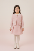 Blush Petal Tweed Coat Frock Set Front - TinkyTots