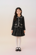 Girls Black Tweed Coat Frock Set Front - TinkyTots