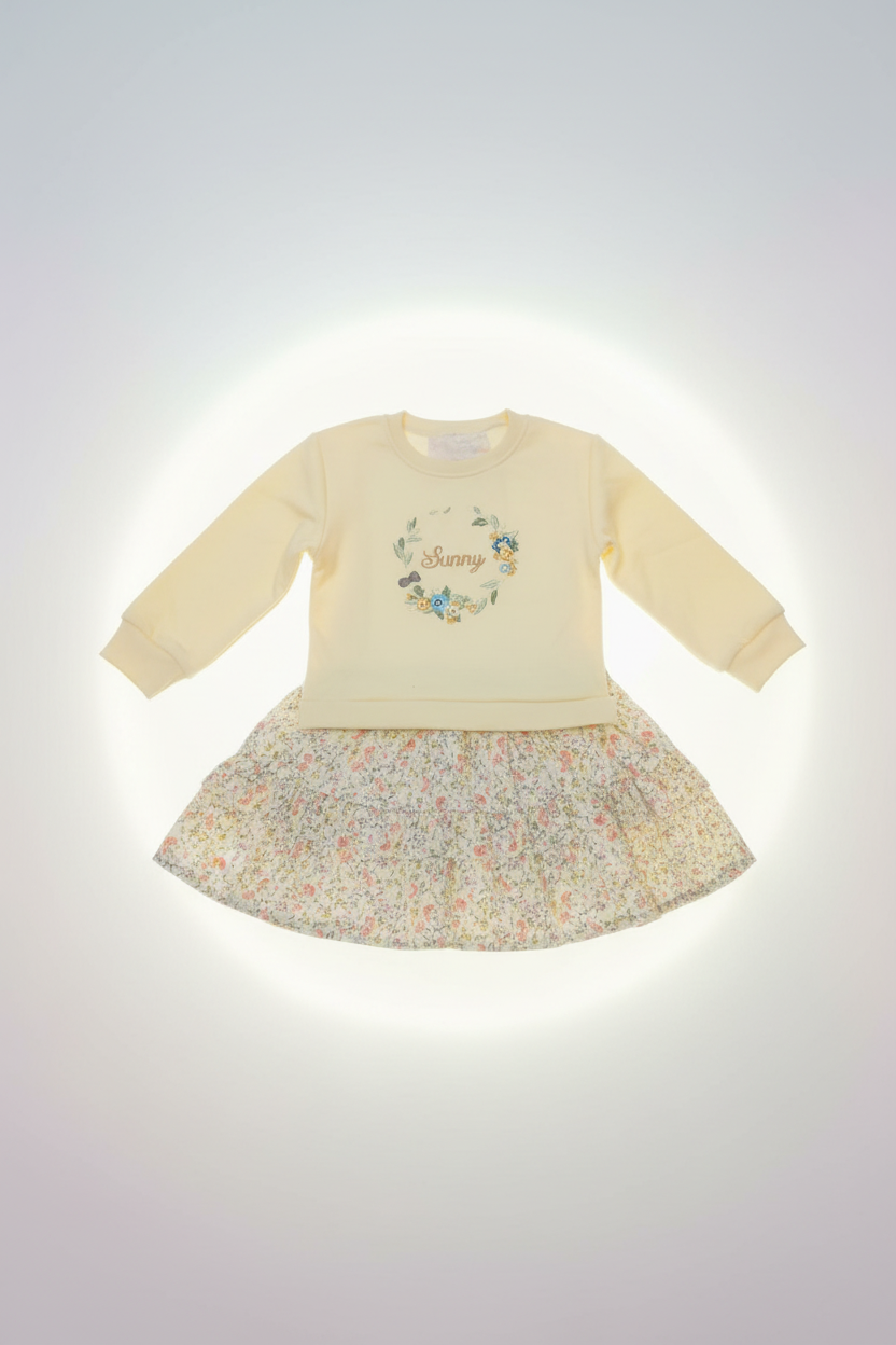 Girls Sunny Sweatshirt Floral Skirt Set - Flat Lay