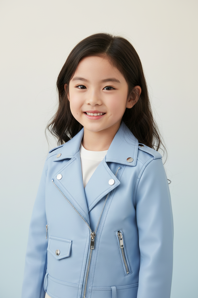 Sky Blue Biker Jacket - Front View