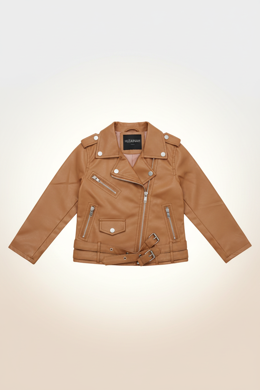 Tan Brown Biker Jacket - Flat Lay