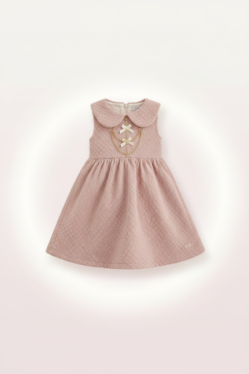 Girls Dusty Pink Peter Pan Collar Frock – Flat Lay