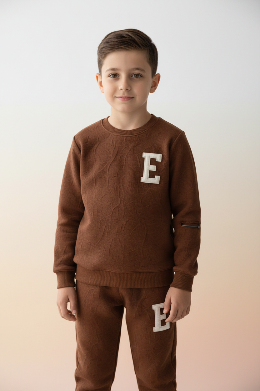 Boys E Sweatshirt & Jogger Set Brown - Front View
