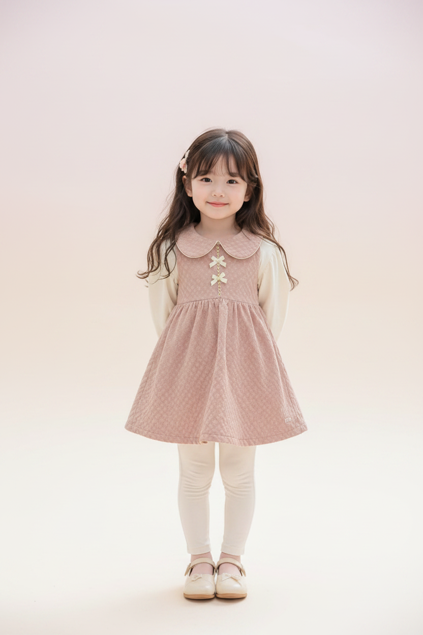 Girls Dusty Pink Peter Pan Collar Frock – Front View