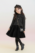Girls glitter frock with charcoal grey cardigan set - front view