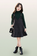 Girls Green Turtleneck & Black Pinafore Set - Front View