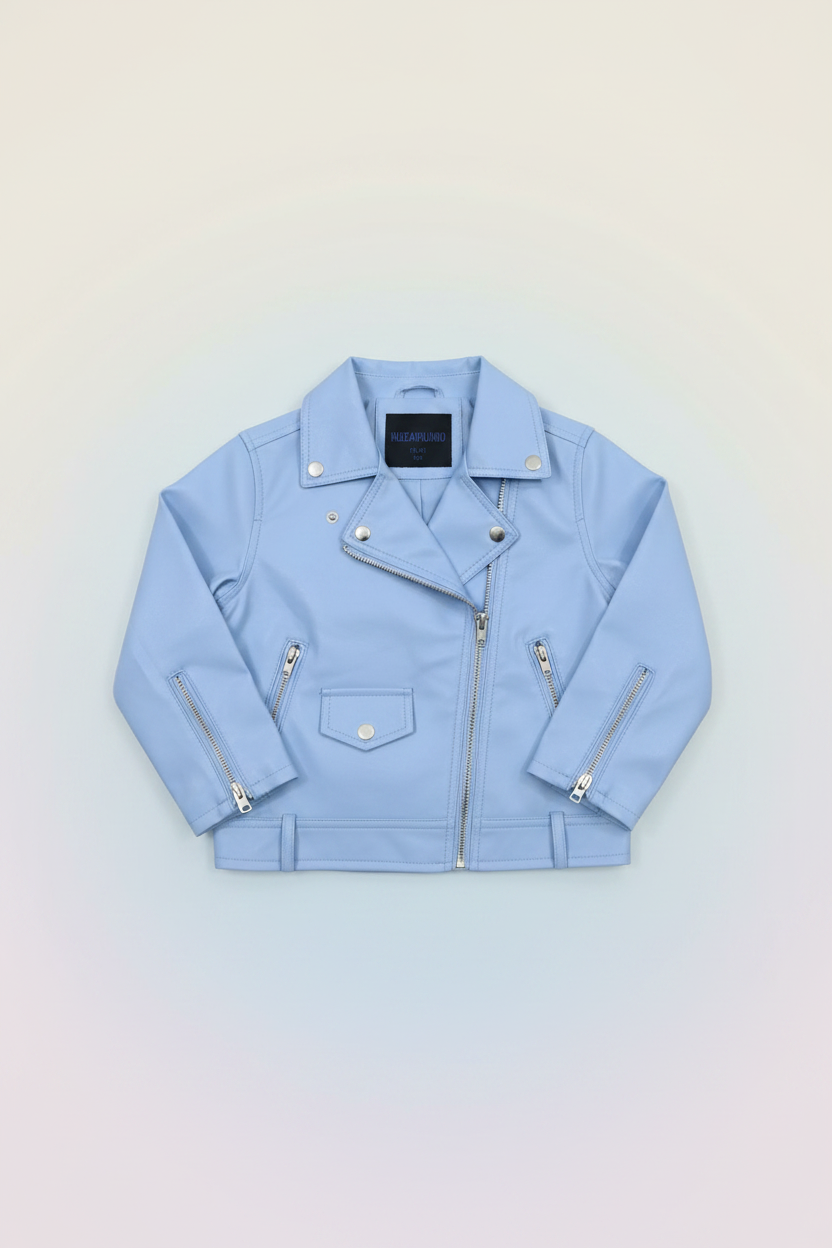 Sky Blue Biker Jacket - Flat Lay