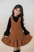 Girls Corduroy Pinafore & Velvet Top Set - Front View