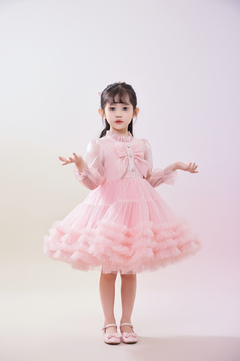 Girls Pink Layered Tulle Party Dress – Front View