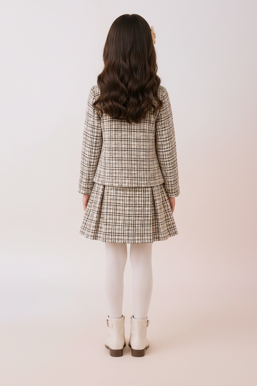 Girls Imported Tweed Coat Frock Set Back - TinkyTots