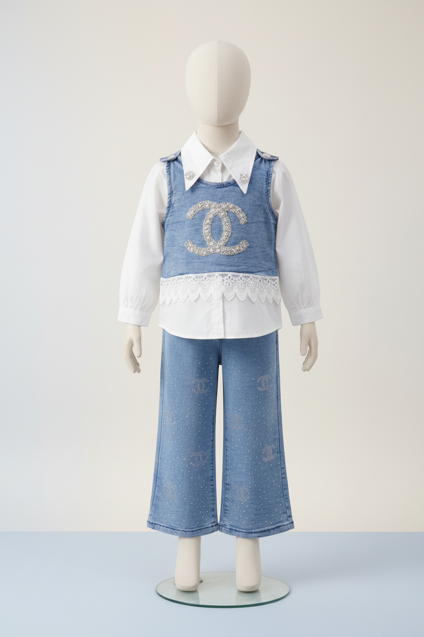 Girls Denim CC 3-Piece Suit - Mannequin View