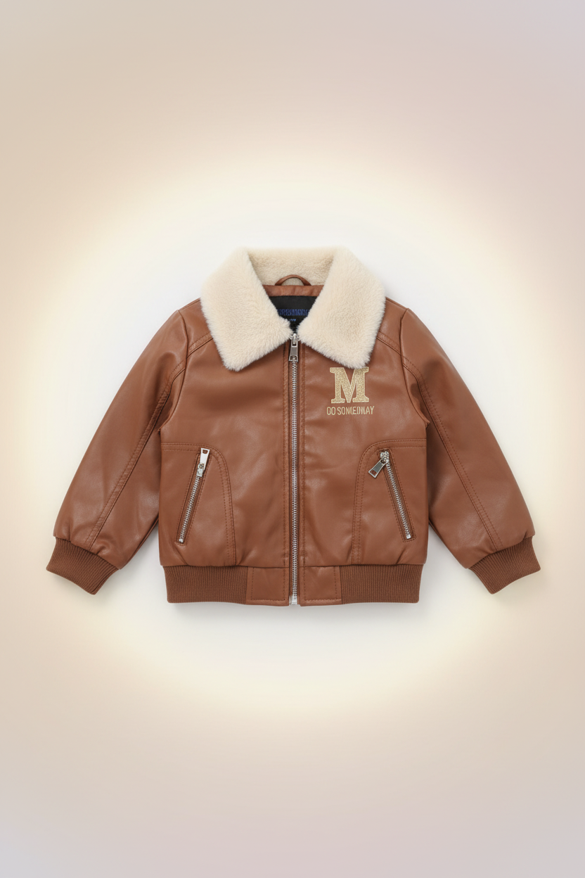 Brown Bomber Jacket - Flat Lay