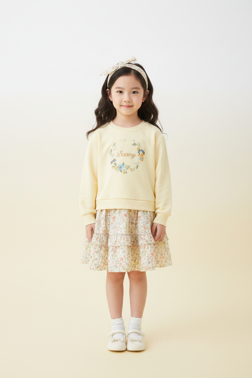 Girls Sunny Sweatshirt Floral Skirt Set - Front View