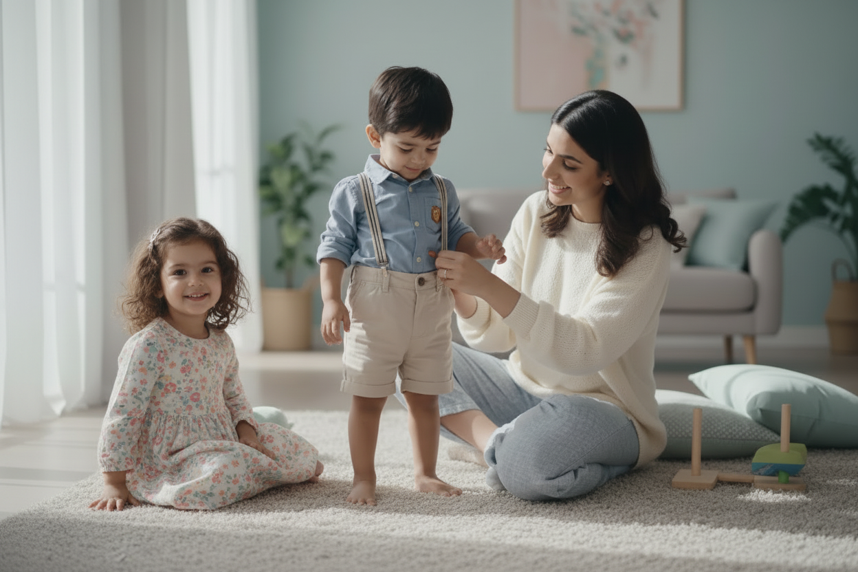 Mother with boy and girl